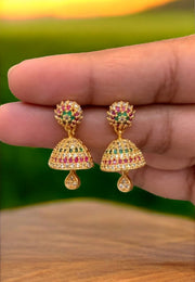 Beautiful jumkhas with green and pink colour stones -perfect for any occasion